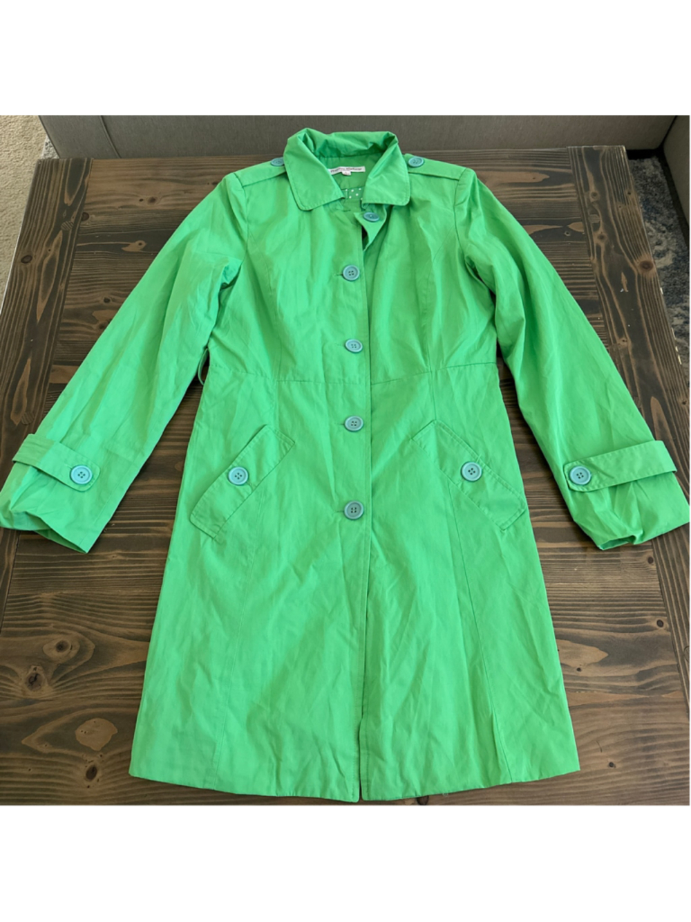 Princess Highway Green Trench Coat Women's L Polka Dot Lined Retro Vintage